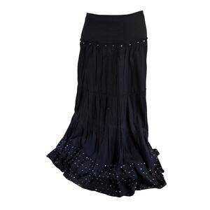 NWT Black Tiered Boho Maxi Skirt Sz M Festival Flowy Gypsy Witchy Whimsigoth